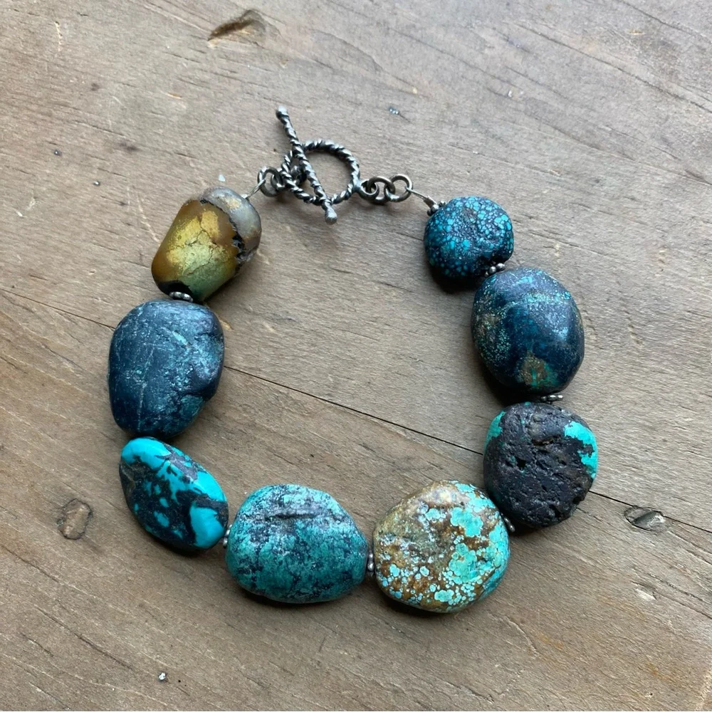 Raw Turquoise and Sterling Silver Necklace and Bracelet Set - Picture 10 of 14